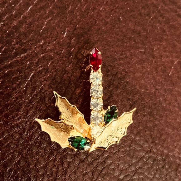 Holiday candlestick brooch pin - Picture 3 of 9